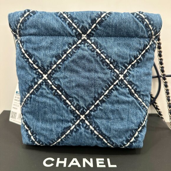Chanel 22 MINI HANDBAG Quilted BLUE DENIM CROSSBODY HOBO BAG SHW - Picture 6 of 16